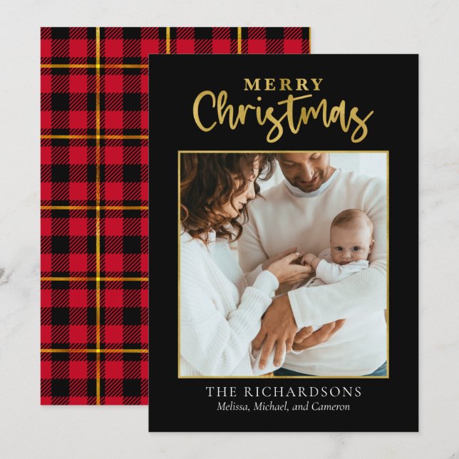 Merry Christmas Photo Gold Foil Minimal Holiday  (Front/Back)