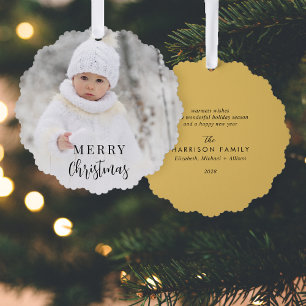 Merry Christmas Photo Gold Holiday Tree Decoration Card