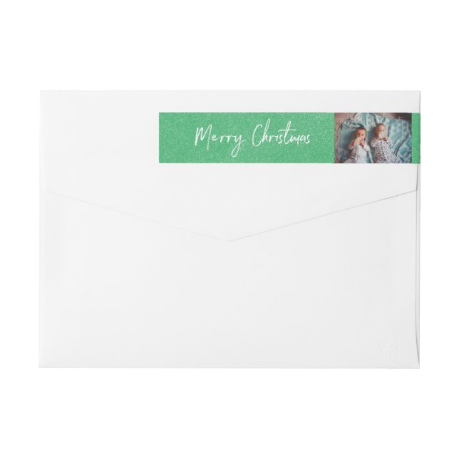Merry Christmas & Photo Green Snow Custom Address Wrap Around Label (Back)