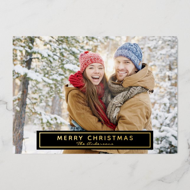 Merry Christmas Photo Greeting Real Foil Card (Front)
