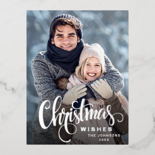 Merry Christmas PHOTO Greeting Silver Foil Holiday Postcard