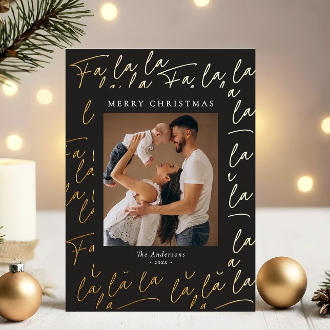 Merry Christmas Photo Handwritten Script Real Gold Foil Holiday Card (Creator Uploaded)
