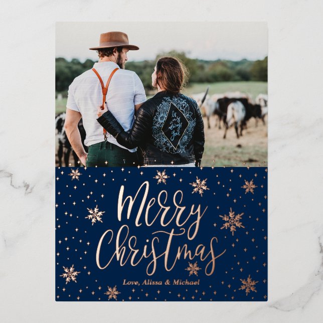 Merry Christmas | Photo Hoilday Greeting Foil Holiday Postcard (Front)