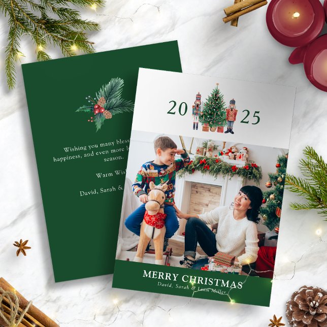 Merry Christmas Photo Holiday Card (Merry Christmas 2025 Nutcracker Green Photo Holiday Card by Painted Paperie
)