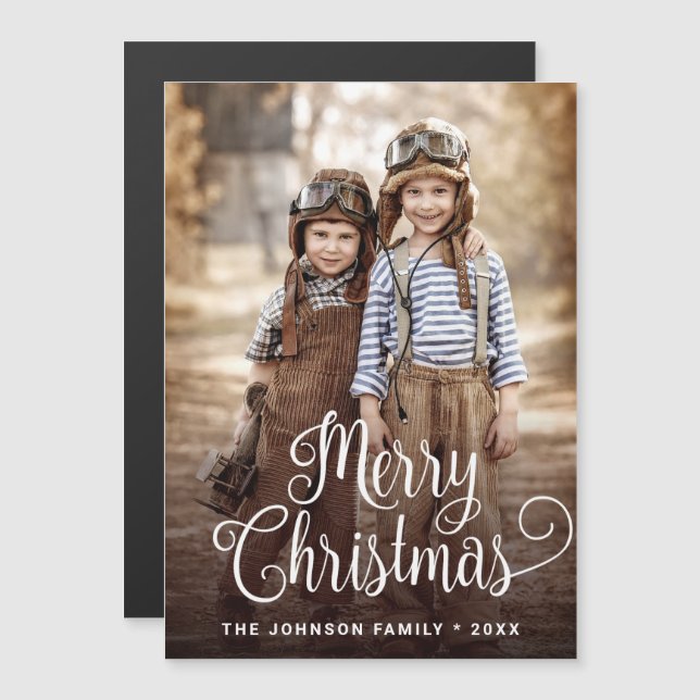 Merry Christmas PHOTO Holiday Magnetic Card (Front/Back)