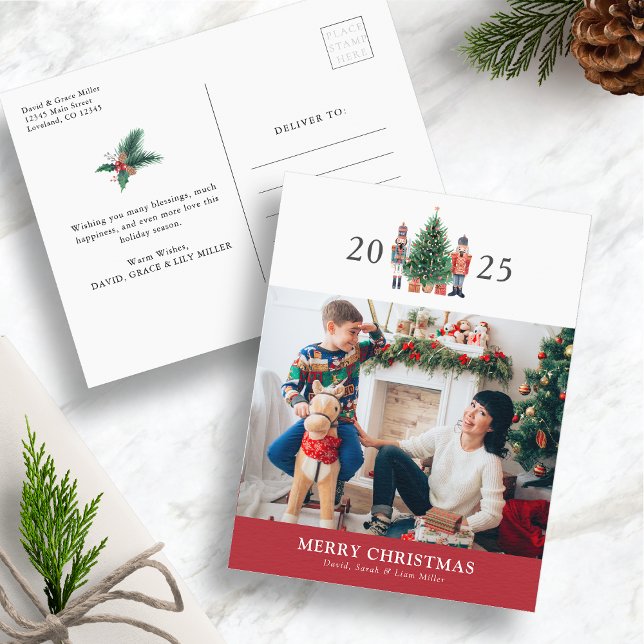 Merry Christmas Photo Holiday Postcard (Merry Christmas 2025 Nutcracker Red Photo Holiday Postcard
)