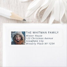 Merry Christmas Photo Holiday White Return Address