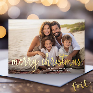 Merry Christmas Photo Horizontal - with Gold Foil Holiday Card