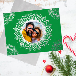 Merry Christmas Photo Mandala Foil Holiday Postcard