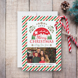 Merry Christmas Photo Memory Red Green Candy Cane Holiday Card