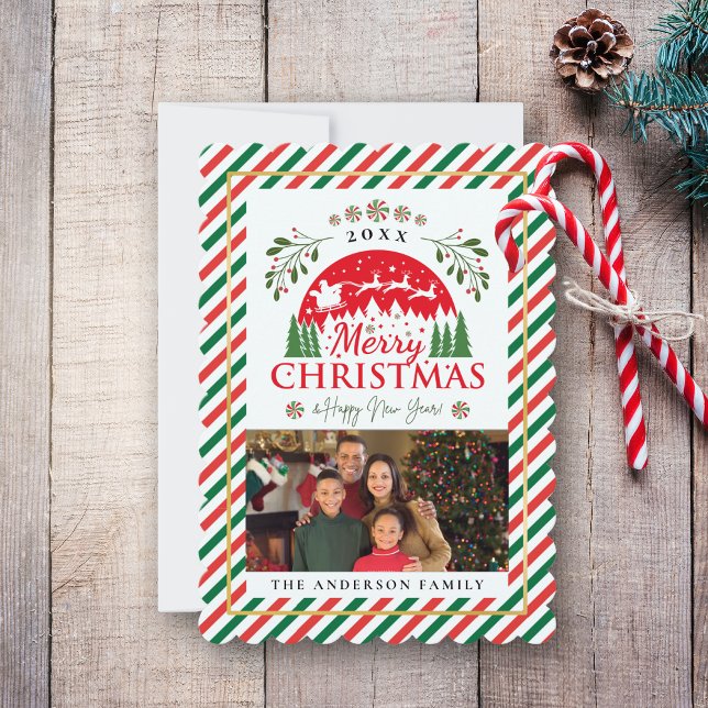 Merry Christmas Photo Memory Red Green Candy Cane Holiday Card (Creator Uploaded)