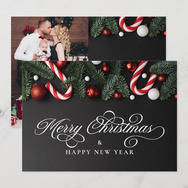 Merry Christmas Photo & Message Modern Traditional Holiday Card (Front/Back)