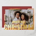 Merry Christmas Photo Modern Abstract Watercolor Foil Holiday Card<br><div class="desc">Merry Christmas Photo Modern Abstract Watercolor Gold Foil Christmas Cards features your favourite photo on a modern abstract watercolor background with a "Merry Christmas" gold foil calligraphy script overlay. Personalise by editing the text on the reverse. Designed by ©Evco Studio www.zazzle.com/store/evcostudio</div>