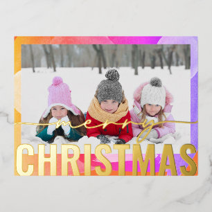 Merry Christmas Photo Modern Abstract Watercolor Foil Holiday Postcard