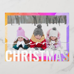 Merry Christmas Photo Modern Abstract Watercolor Foil Holiday Postcard