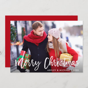 Merry Christmas Photo Modern Brush Script Card R