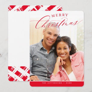 MERRY CHRISTMAS PHOTO modern cute calligraphy red Holiday Card
