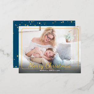 Merry Christmas, Photo, Name & Message Gold Foil Holiday Postcard