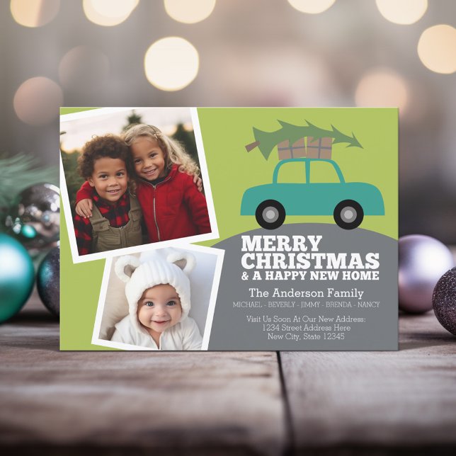 Merry Christmas Photo New Home Address Moving Holiday Card (Holiday Moving Card with 2 Photos)