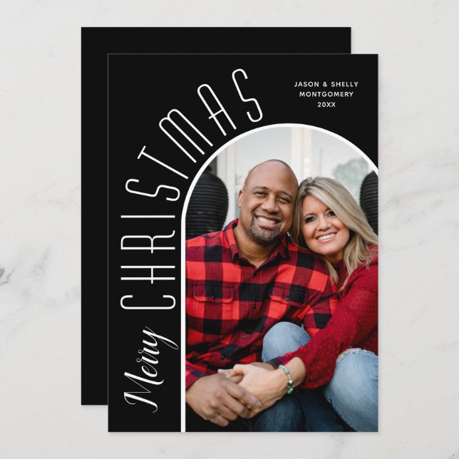 Merry Christmas Photo on Black Holiday Card (Front/Back)