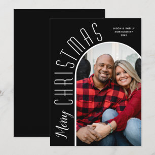 Merry Christmas Photo on Black Holiday Card