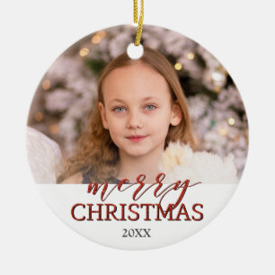 Merry Christmas photo ornament red glittering