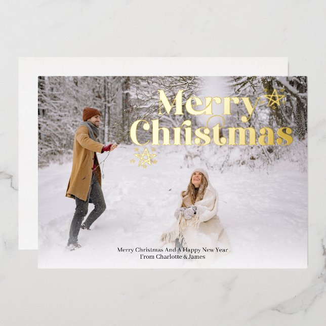 Merry Christmas Photo Personalised Foil Holiday Card (Front/Back)