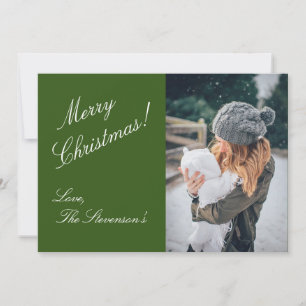 Merry Christmas Photo Personalised Green Name Holiday Card