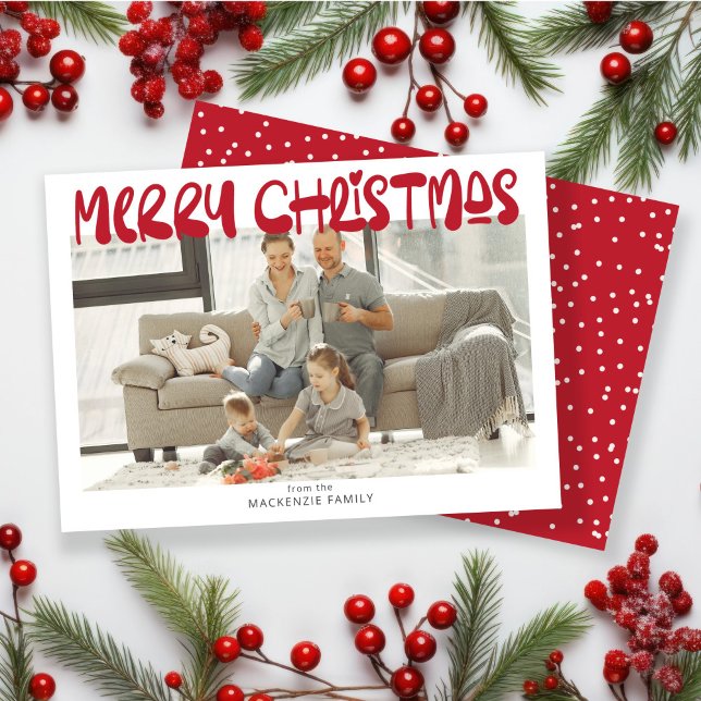 Merry Christmas Photo Personalised Holiday Card (Merry Christmas Photo Personalized Holiday Card by Ricaso. Fun bold and colorful holiday cards)
