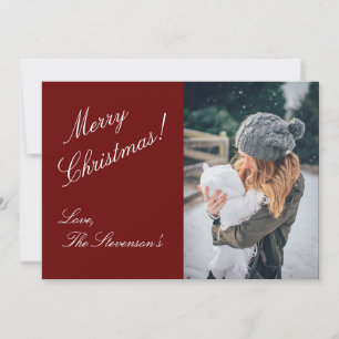 Merry Christmas Photo Personalised Red Name Holiday Card