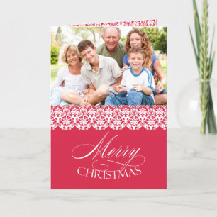 Merry Christmas Photo Pink Folded Greeting Card