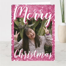 Merry Christmas Photo Pink Sparkle