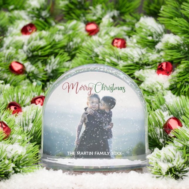 Merry Christmas Photo Red Green Script Overlay Snowglobe (Christmas)