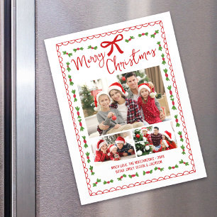 Merry Christmas Photo Red Hand Drawn Doodle Magnet