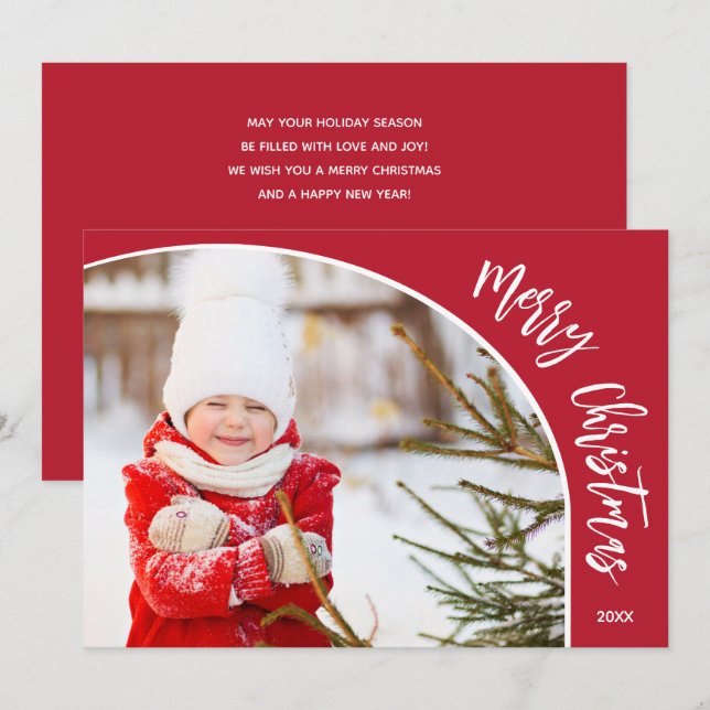 Merry Christmas Photo Red Holiday Card (Front/Back)