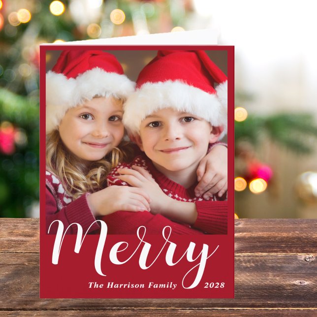 Merry Christmas Photo Red Holiday Card (Capture the joy, love & laughter shared with your family and friends in a card that's uniquely yours)