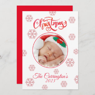 Merry Christmas Photo Red Plaid Snowflakes Holiday