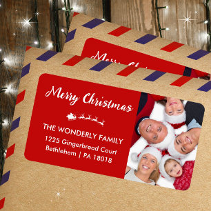 Merry Christmas Photo Red Return Address Label