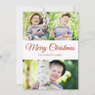 Merry Christmas Photo Red White Dot Holiday Card