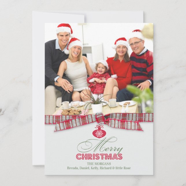 Merry Christmas Photo Ribbon Flat Card (Front)