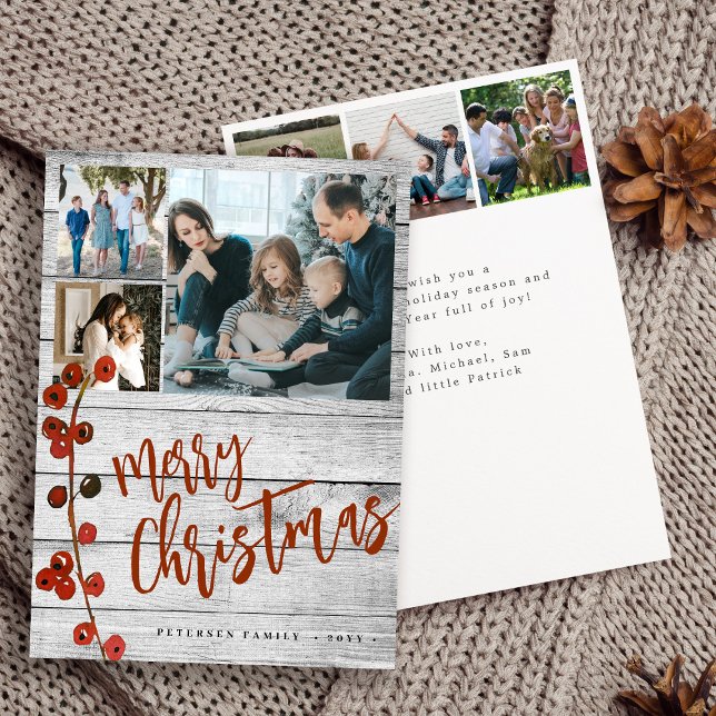 Merry Christmas photo rustic wood Holiday Card (Creator Uploaded)