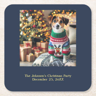 Merry Christmas Photo Square Paper Coaster
