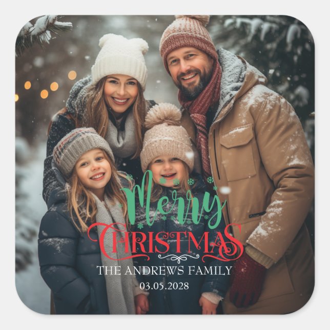 Merry Christmas Photo Square Sticker (Front)