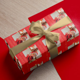 Merry Christmas photo text personalised red Wrapping Paper