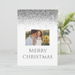 Merry Christmas Photo Typography Elegant Silver Holiday Card