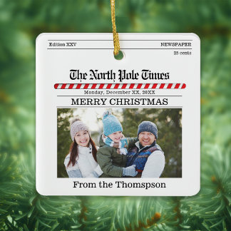 Merry Christmas Photo Typography Newsletter Ceramic Ornament