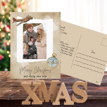 Merry Christmas Photo,Vintage Aeroplane & Compass Holiday Postcard<br><div class="desc">This design features a customisable photo surrounded with illustrations of a vintage aeroplane and compass in a earth tone coloured background. On the bottom right lies the text 'Merry Christmas and happy New Year'. In the back, the card can be fully customisable. Use our greeting or use your own! Copyright...</div>