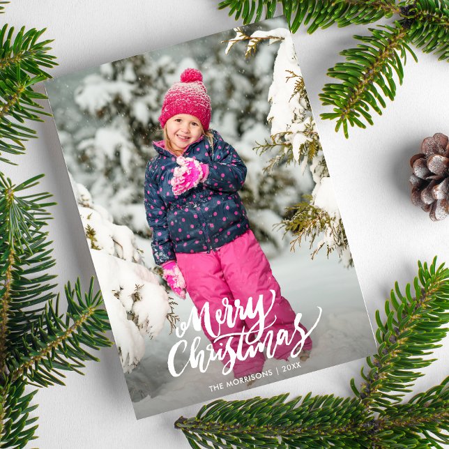 Merry Christmas Photo Watercolor Snowflake Holiday Card (Creator Uploaded)