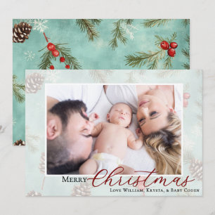 Merry Christmas Photo Winter Greenery Holiday Card