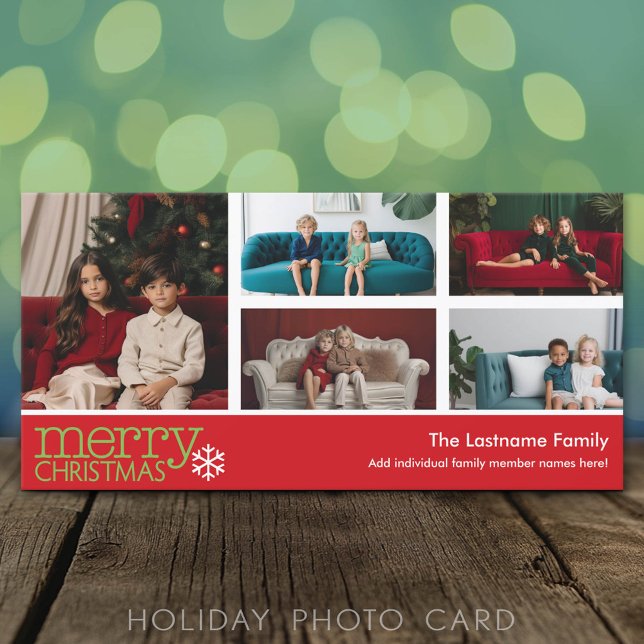 Merry Christmas Photo - with 5 photo collage Holiday Card (Classic Holiday Photo Card)